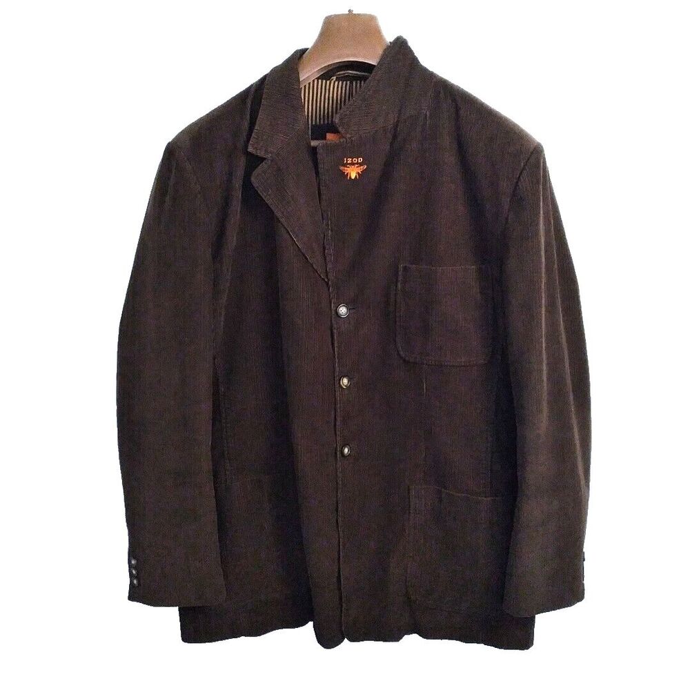 Izod Mens Logo Chocolate Brown Relaxed-Fit Corduroy Sport Coat Blazer XL